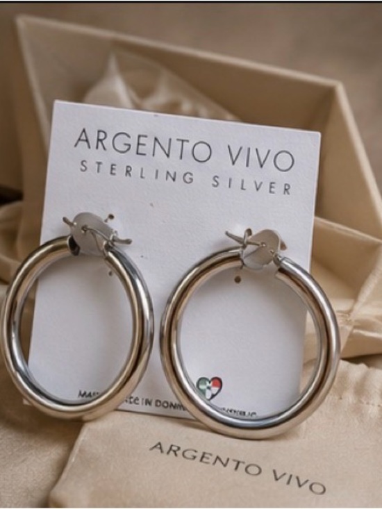 Argento Vivo Jewelry - Argento Vivo 925 Silver Large Polished Hoop Classic Hinged Hoops